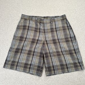 Patagonia Shorts Men 36 Blue Gray Plaid Puckerware Seersucker Zip Pocket Thrift